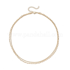 Brass Paperclip Chain and 304 Stainless Steel Ball Chain Double Layer Necklaces for Women&nbsp;NJEW-JN05380