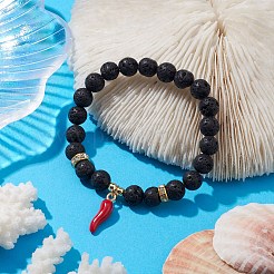 8mm Round Natural Lava Rock Stretch Bracelets&nbsp;BJEW-JB10242