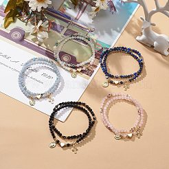 2Pcs 2 Style Natural Gemstone & Lampwork Evil Eye Beaded Stretch Bracelets Set&nbsp;BJEW-JB09030