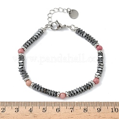 Natural Rodonite & Non-magnetic Synthetic Hematite Beaded Bracelets for Women&nbsp;BJEW-Z148-03P-03
