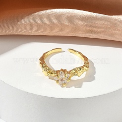 Brass Micro Pave Cubic Zirconia Cuff Open Rings&nbsp;RJEW-C163-20G