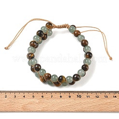 Adjustable Woven Imitation Green Quartz & Natural Tiger Eye Braided Bead Anklets for Women&nbsp;AJEW-D071-01E