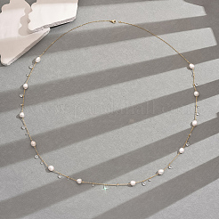 Elegant Natural Pearl & Clear Cubic Zirconia Long Necklaces&nbsp;LP2810