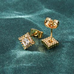 Brass Micro Pave Cubic Zirconia Stud Earrings for Women&nbsp;EJEW-F418-04G