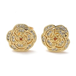 Brass Micro Pave Clear Cubic Zirconia Stud Earrings&nbsp;EJEW-D305-19G