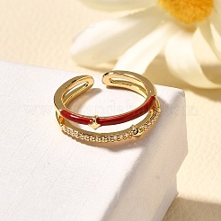 Brass Micro Pave Clear Cubic Zirconia Cuff Rings for Women&nbsp;RJEW-U040-02G-01