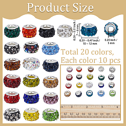 200Pcs 20 Colors Handmade Polymer Clay Rhinestone European Beads&nbsp;CPDL-PA0001-01A