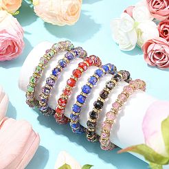 Faceted Rondelle Handmade Inner Flower Gold Sand Lampwork & Iron Beaded Stretch Bracelets for Women&nbsp;BJEW-SW001579-04