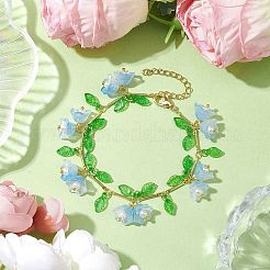 Flower Glass & Acrylic Charm Bracelets&nbsp;BJEW-JB10443-01