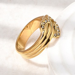 304 Stainless Steel Micro Pave Cubic Zirconia Finger Rings for Women&nbsp;RJEW-K316-06G