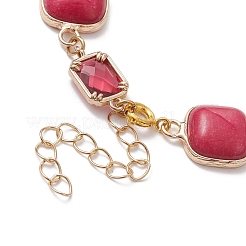 Dyed Natural White Jade Square & Alloy Link Chain Bracelets for Women&nbsp;BJEW-JB10129