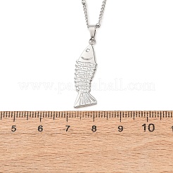 Summer Bach 304 Stainless Steel Fish Pendant Satellite Chain Necklaces for Women&nbsp;NJEW-F373-02P