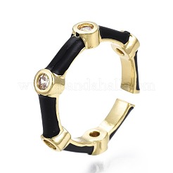 Clear Cubic Zirconia Bamboo Shape Open Cuff Ring with Enamel for Women&nbsp;RJEW-N035-101