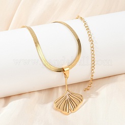 Ginkgo Leaf 201 Stainless Steel Herringbone Chains Pendant Necklaces&nbsp;NJEW-K253-36G
