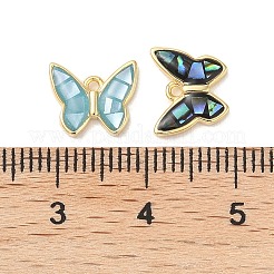 Rack Plating Brass & Shell Butterfly Charms with Epoxy Resin&nbsp;KK-K380-02G