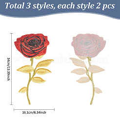 6Pcs 3 Colors Rose Flower Computerized Embroidery Polyester Ornament Accessories&nbsp;PATC-MA0001-01