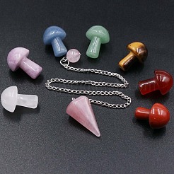 Natural Gemstone Dowsing Pendulum Hexagonal Cone Big Pendants & Mushromm Massage Stone Sets&nbsp;WG51030-01