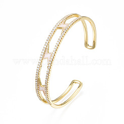 Clear Cubic Zirconia Lighting Bolt Open Cuff Bangle with Enamel&nbsp;BJEW-N012-022