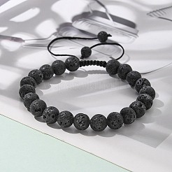 Natural Lava Rock Braided Bead Bracelets&nbsp;BJEW-R304-01-8mm