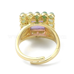 Natural Amethyst & Green Aventurine Rectangle Adjustable Ring&nbsp;RJEW-B030-01A-10