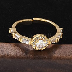 Round Brass Micro Pave Cubic Zirconia Cuff Finger Rings&nbsp;RJEW-C120-02G