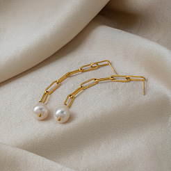 Stainless Steel with Freshwater Pearl Stud Dangle Earrings for Women&nbsp;LS-SL1520