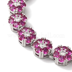 Rack Plating Brass Pave Cubic Zirconia Flower Link Necklaces for Women&nbsp;NJEW-B108-01P-01