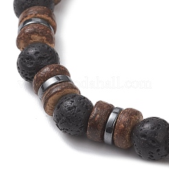 Adjustable Natural Coconut & Lava Rock Beads Stretch Bracelets&nbsp;BJEW-JB13285-01