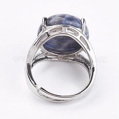 Adjustable Natural Sodalite Finger Rings&nbsp;RJEW-F075-01D
