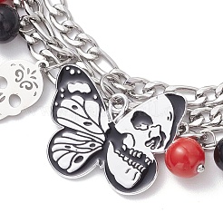 Halloween Theme 304 Stainless Steel Figaro Chains Multi-strand Bracelets&nbsp;BJEW-JB12094-01