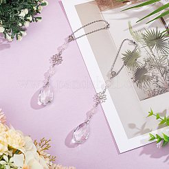 2Pcs Glass Teardrop & Alloy Flower Pendant Decorations&nbsp;HJEW-WH00108