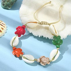 Synthetic Turquoise Tortoise & Natural Shell Braided Bead Bracelets&nbsp;BJEW-TA00367