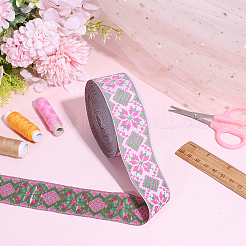 Rhombus Pattern Ethnic Style Embroidery Floral Polyester Ribbons&nbsp;OCOR-WH0070-324C