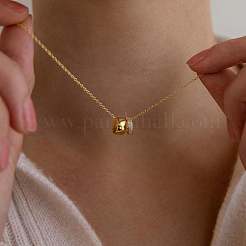Brass Micro Pave Clear Cubic Zirconia Double Rings Pendant Necklaces&nbsp;FS-WGEFD2F-01