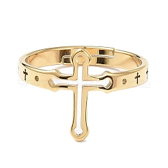 Ion Plating(IP) 304 Stainless Steel Hollow Out Cross Adjustable Ring for Women&nbsp;RJEW-I097-05G