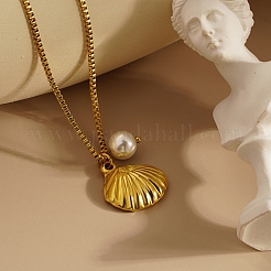 Summer Ocean Round White Shell Pearl Stainless Steel Shell Shaped Pendant Necklaces for Women&nbsp;YD7166-1