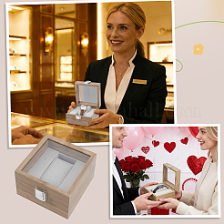 Wooden Single Watch Display Cases with Glass Window Lid and Velvet Pillow Inside&nbsp;CON-WH0043-306C