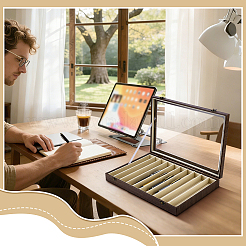 10-Slot Imitation Leather Pen Display Cases with Clear Glass Window Lid&nbsp;ODIS-WH0025-355A