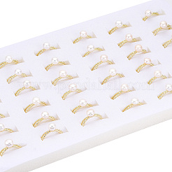Natural Pearl Double Lines Brass Open Cuff Finger Rings&nbsp;PEAR-N022-C08