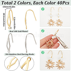 80Pcs 2 Colors 304 Stainless Steel Earring Hooks&nbsp;STAS-SC0009-24