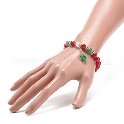 Natural Carnelian(Dyed & Heated) & Green Aventurine & Rose Quartz Round Beaded Stretch Bracelet&nbsp;BJEW-JB09015