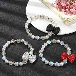 3Pcs 3 Color Synthetic Moonstone & Hematite & Plastic Pearl Beaded Stretch Bracelets Set&nbsp;BJEW-JB09507