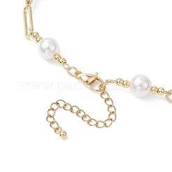 Brass & Round White Shell Pearl Oval Link Chain Necklaces&nbsp;NJEW-JN05394