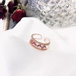 Heart Adjustable Brass with Rhinestone Cuff Rings for Women&nbsp;FS-WGAA48B-01