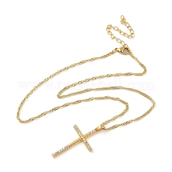 304 Stainless Steel Micro Pave Clear Cubic Zirconia Pendant Necklaces for Women&nbsp;NJEW-U047-01A-G