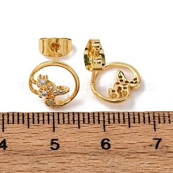 Brass Micro Pave Clear Cubic Zirconia Stud Earrings&nbsp;EJEW-D328-04G-02