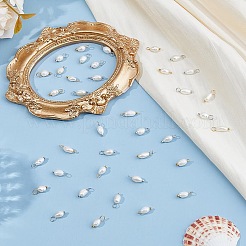50Pcs 2 Colors Natural Cultured Freshwater Pearl Rice Charms with Brass Loops&nbsp;PALLOY-HS00004