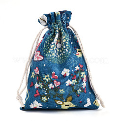 Flower Deer Printed Polycotton(Polyester Cotton) Packing Pouches Drawstring Bags&nbsp;ABAG-T004-10x14-37