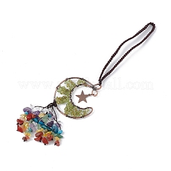 Natural Mixed Gemstone Moon with Chips Tassel Pendant Decorations&nbsp;G-L524-07R-A