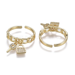 Adjustable Brass Micro Pave Clear Cubic Zirconia Cuff Rings&nbsp;ZIRC-Z002-12G